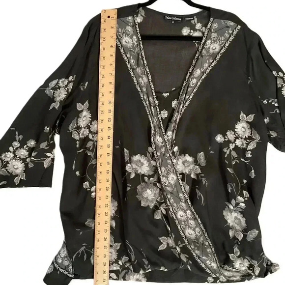 Tolani Collection Black Floral Sheer Blouse Kimono Style 3/4 Arm Womens Size 2X - Picture 4 of 6